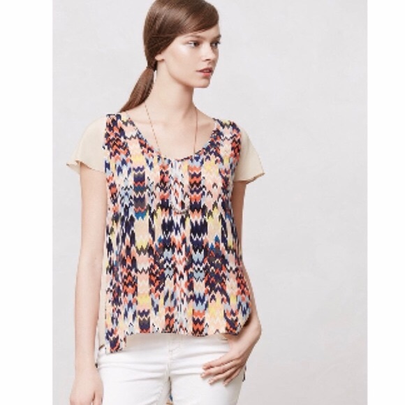 MAEVE Anthro Shirt Grafica Chevron 100% Silk Sz XS - Picture 2 of 11